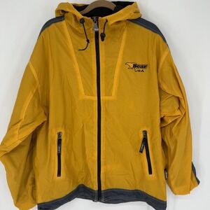 Vintage Bear USA Jacket Mens Small Yellow‎ Gray Hooded Full Zip Big Logo 90s